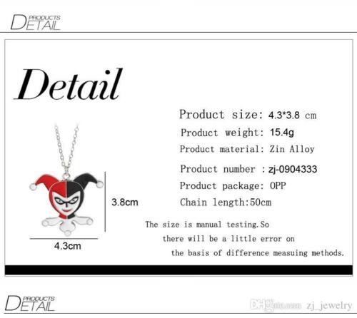 Suicide Squad Harley Quinn Silver Red, White & Black Enamel Necklace in Gift Box