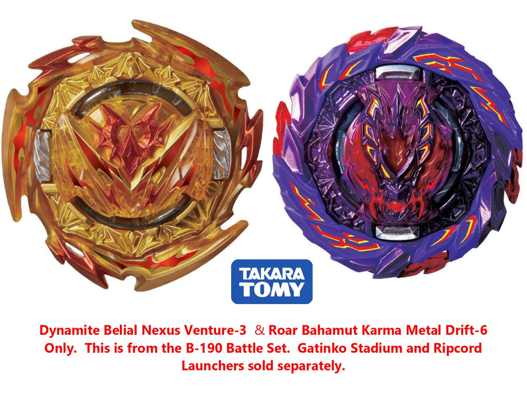 Takara Tomy Japan Dynamite Battle B-190 Beyblade Burst Dynamite Belial Nexus Venture-3 & Roar Bahamut Karma Metal Drift-6