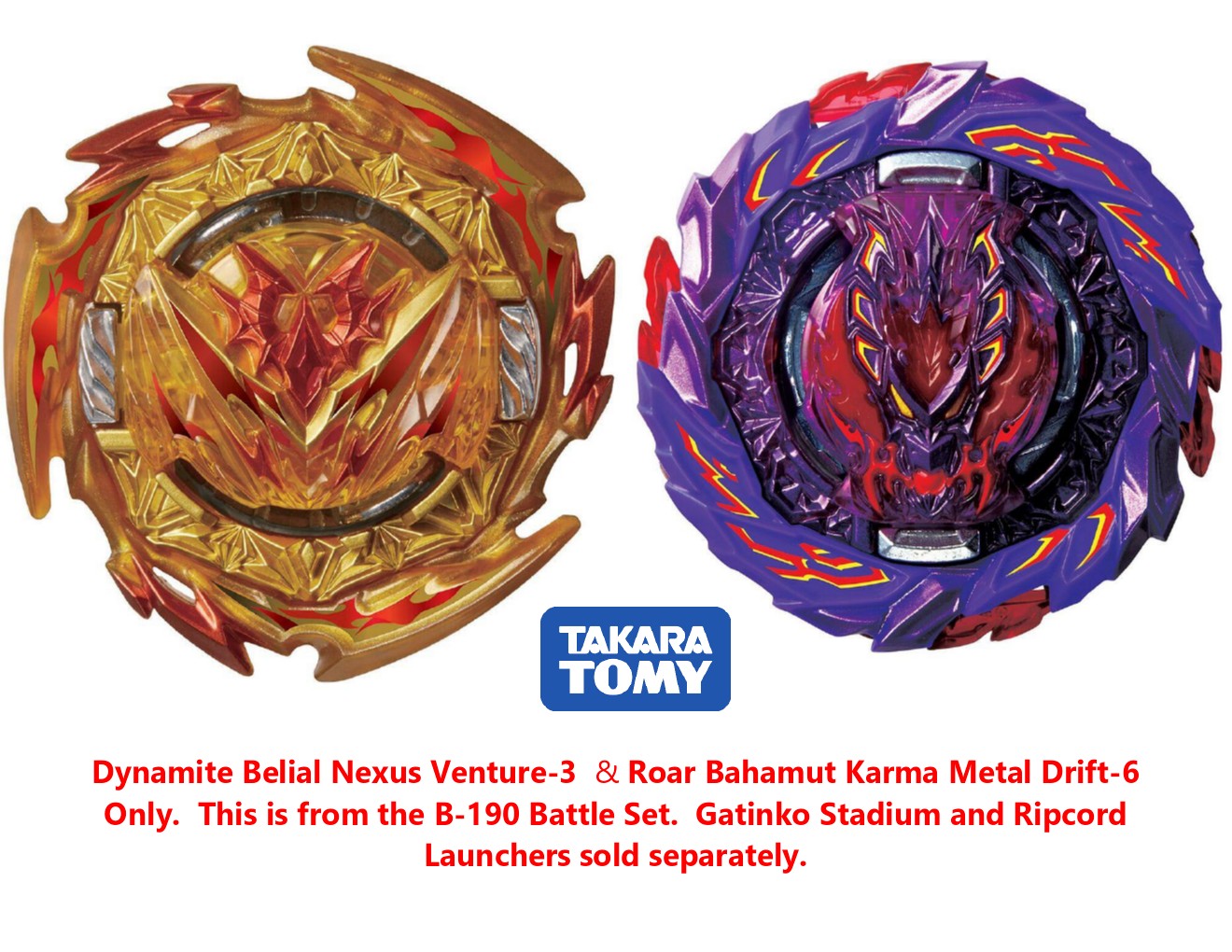 Takara Tomy Japan Dynamite Battle B-190 Beyblade Burst Dynamite Belial Nexus Venture-3 & Roar Bahamut Karma Metal Drift-6