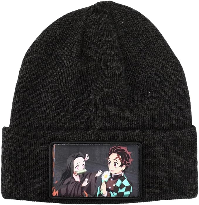 Bioworld Demon Slayer Character Embroidered Plain Black Cuffed Knitted Winter Beanie Hat