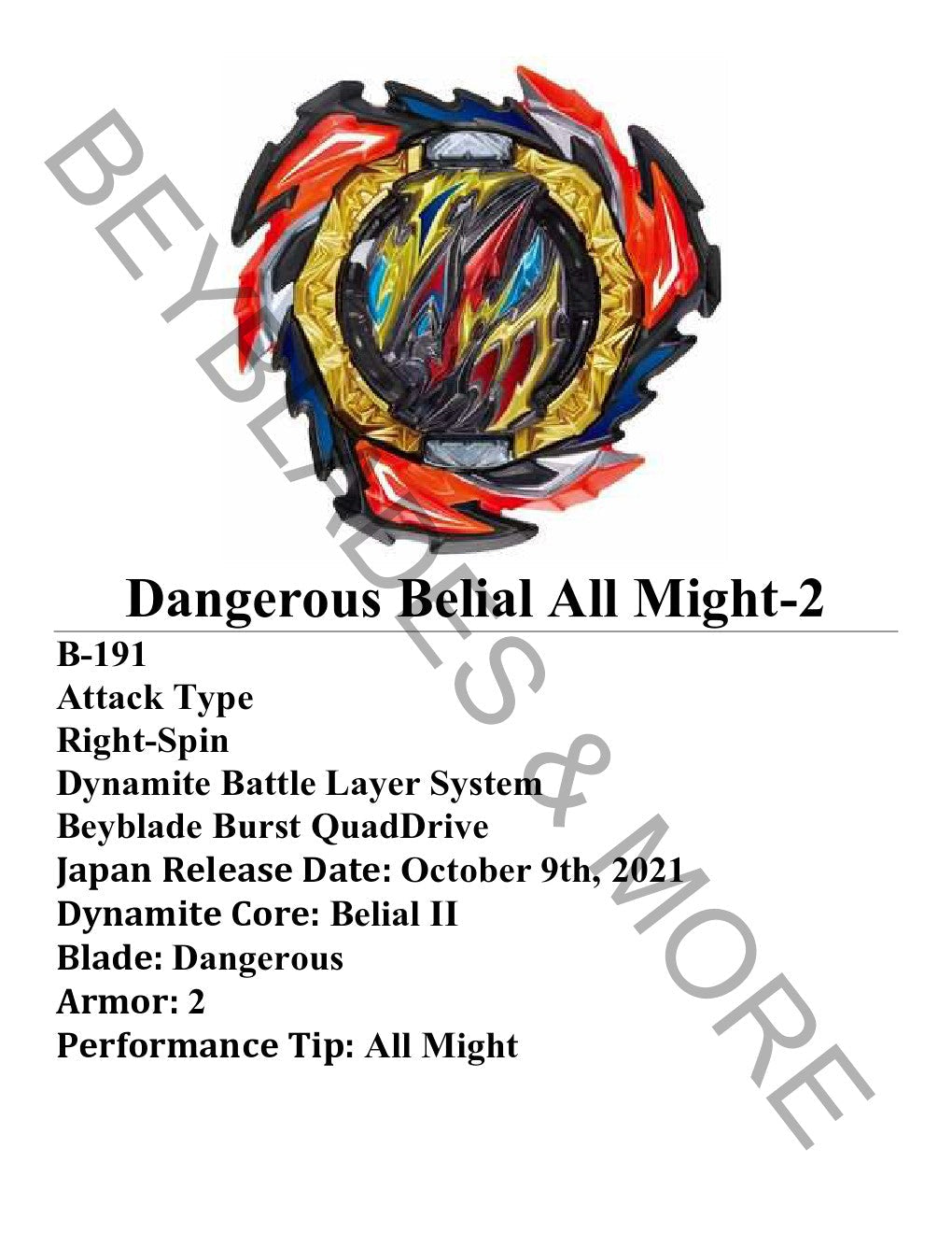Takara Tomy Beyblade Burst B-191 Dangerous Belial All Might-2 (NWOP)