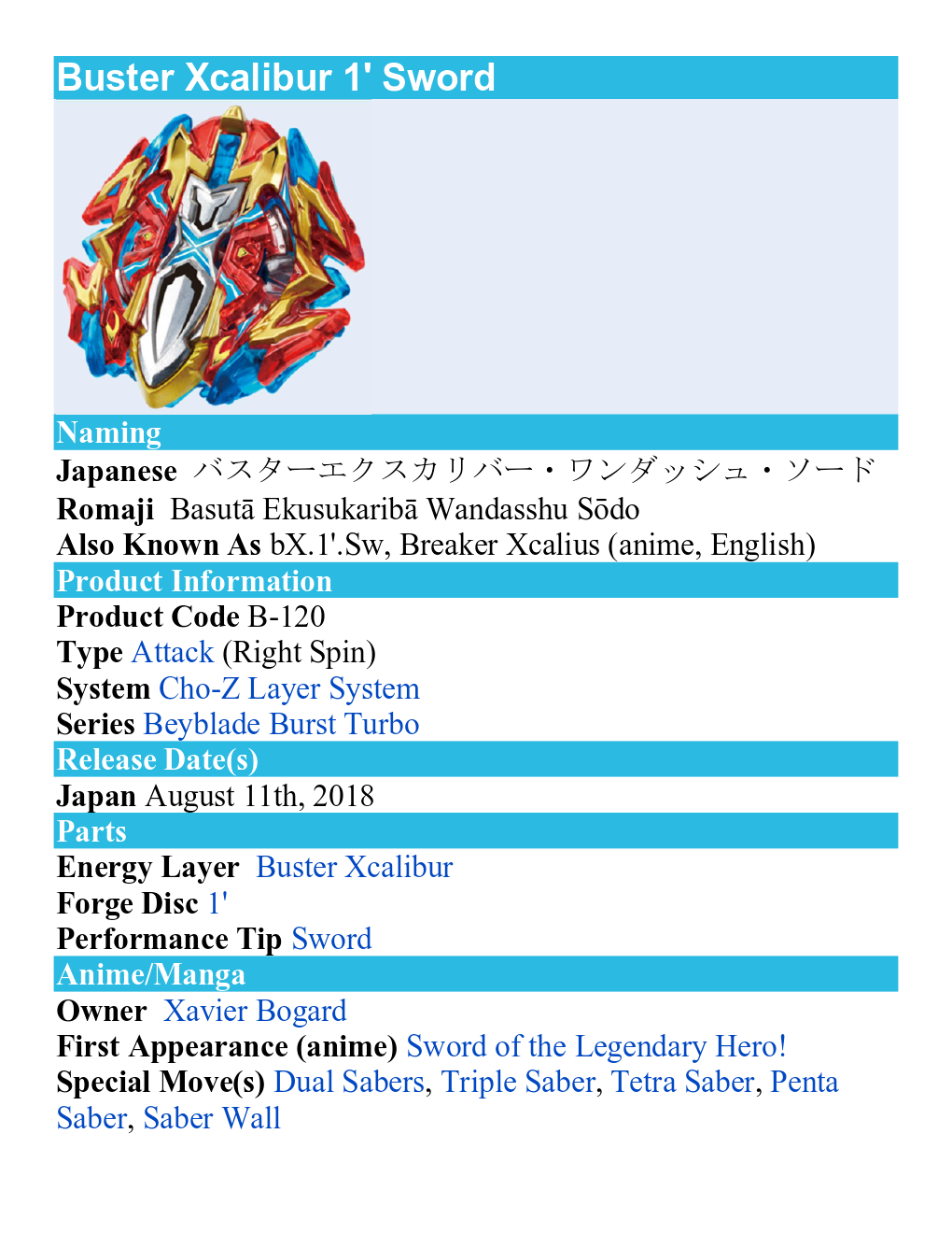 Takara Tomy Beyblade Burst B-120 Buster Xcalibur 1' Sword Starter Set