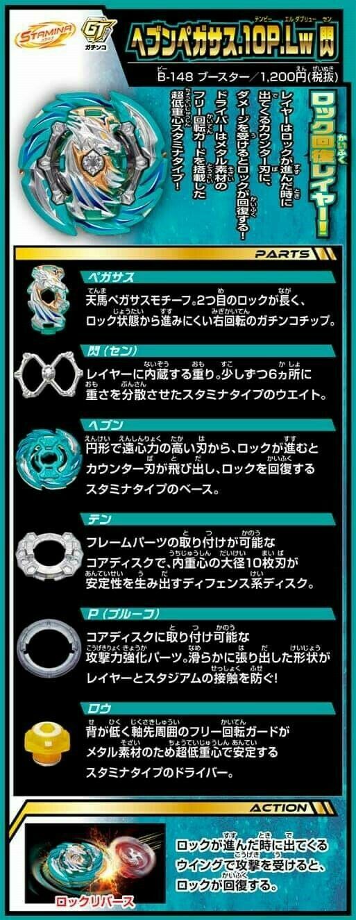 TAKARA TOMY Heaven Pegasus / Pegasis .10P.Lw Burst Rise Gatinko Beyblade B-148