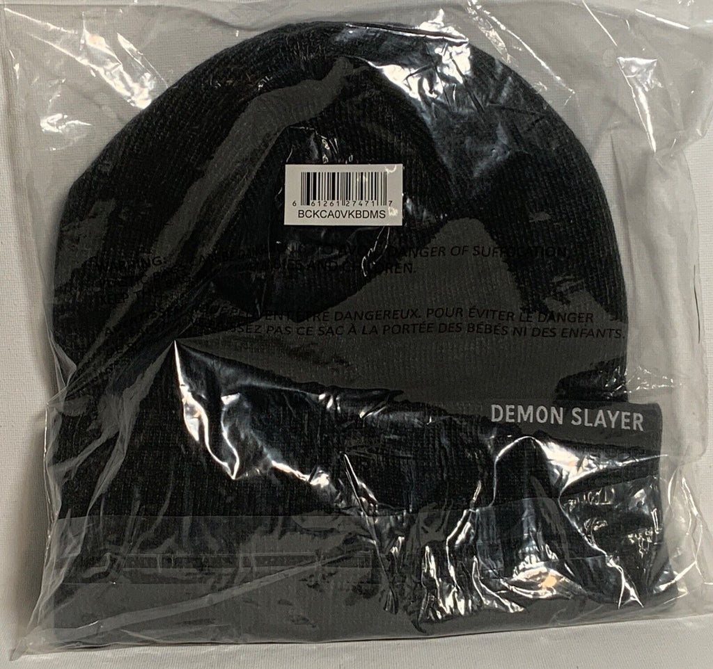 Bioworld Demon Slayer Character Embroidered Plain Black Cuffed Knitted Winter Beanie Hat