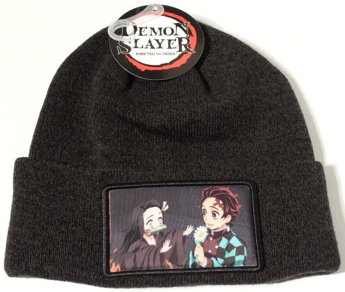 Bioworld Demon Slayer Character Embroidered Plain Black Cuffed Knitted Winter Beanie Hat