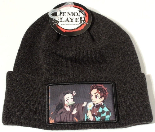Bioworld Demon Slayer Character Embroidered Plain Black Cuffed Knitted Winter Beanie Hat