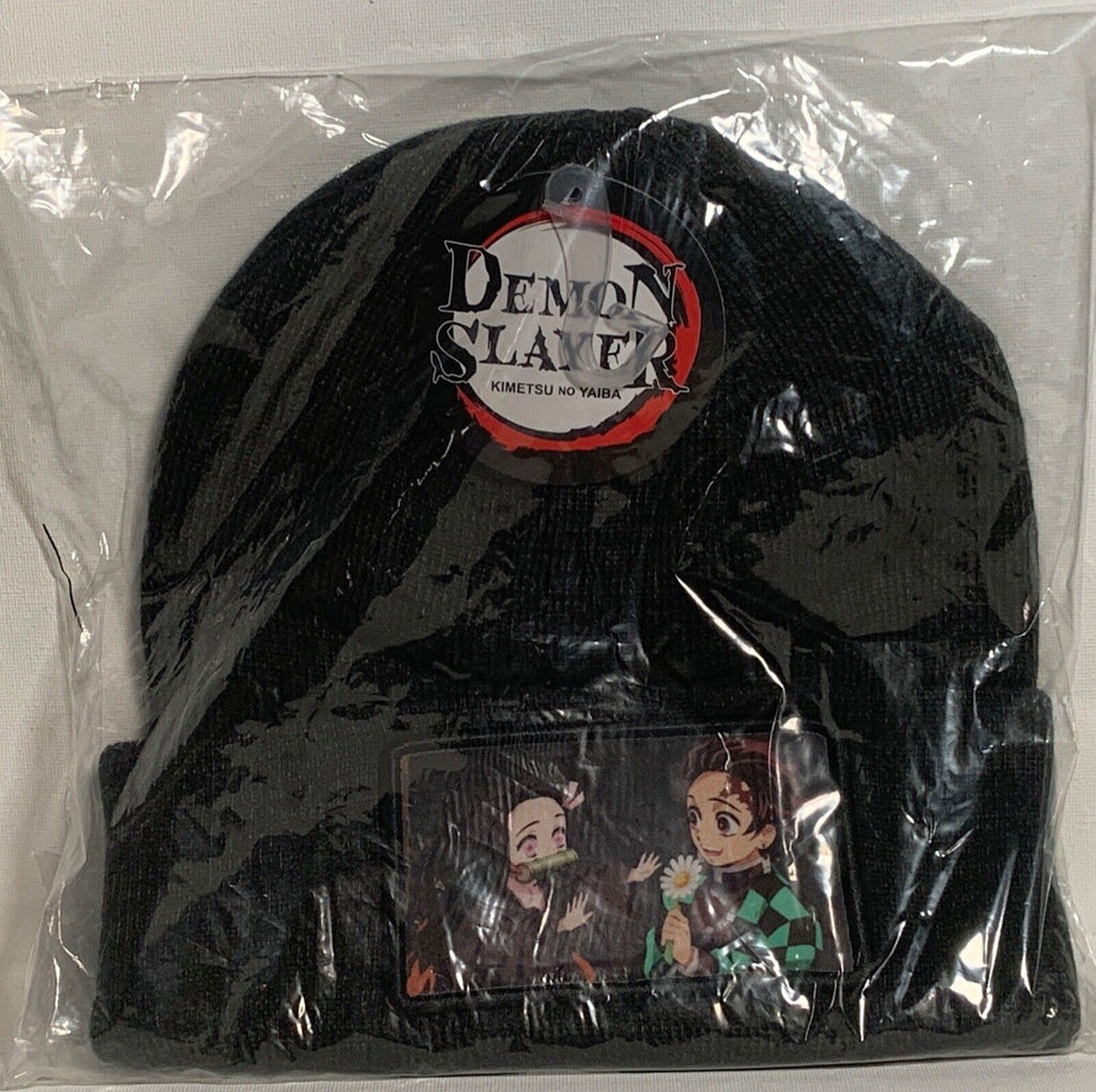 Bioworld Demon Slayer Character Embroidered Plain Black Cuffed Knitted Winter Beanie Hat