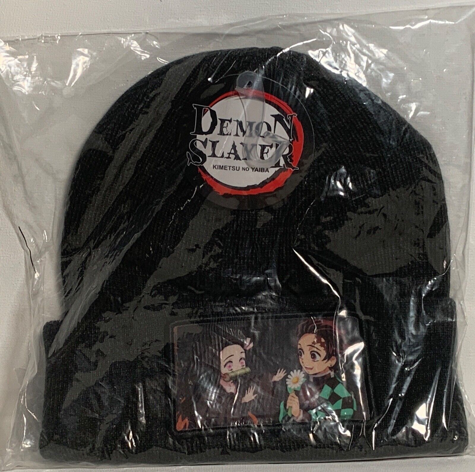 Bioworld Demon Slayer Character Embroidered Plain Black Cuffed Knitted Winter Beanie Hat
